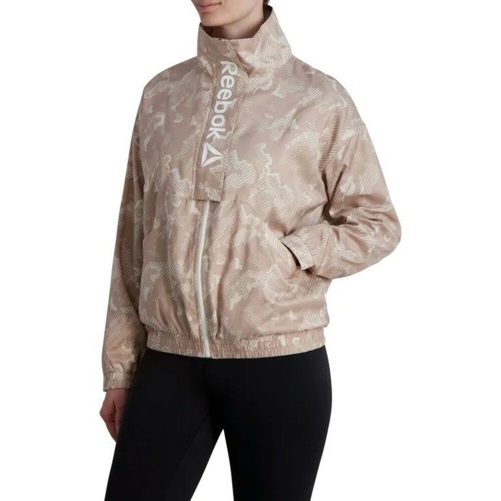 Reebok Women’s Mesh Lined Focus Track Jacket M‎ Camo Beige Zip Logo 2022